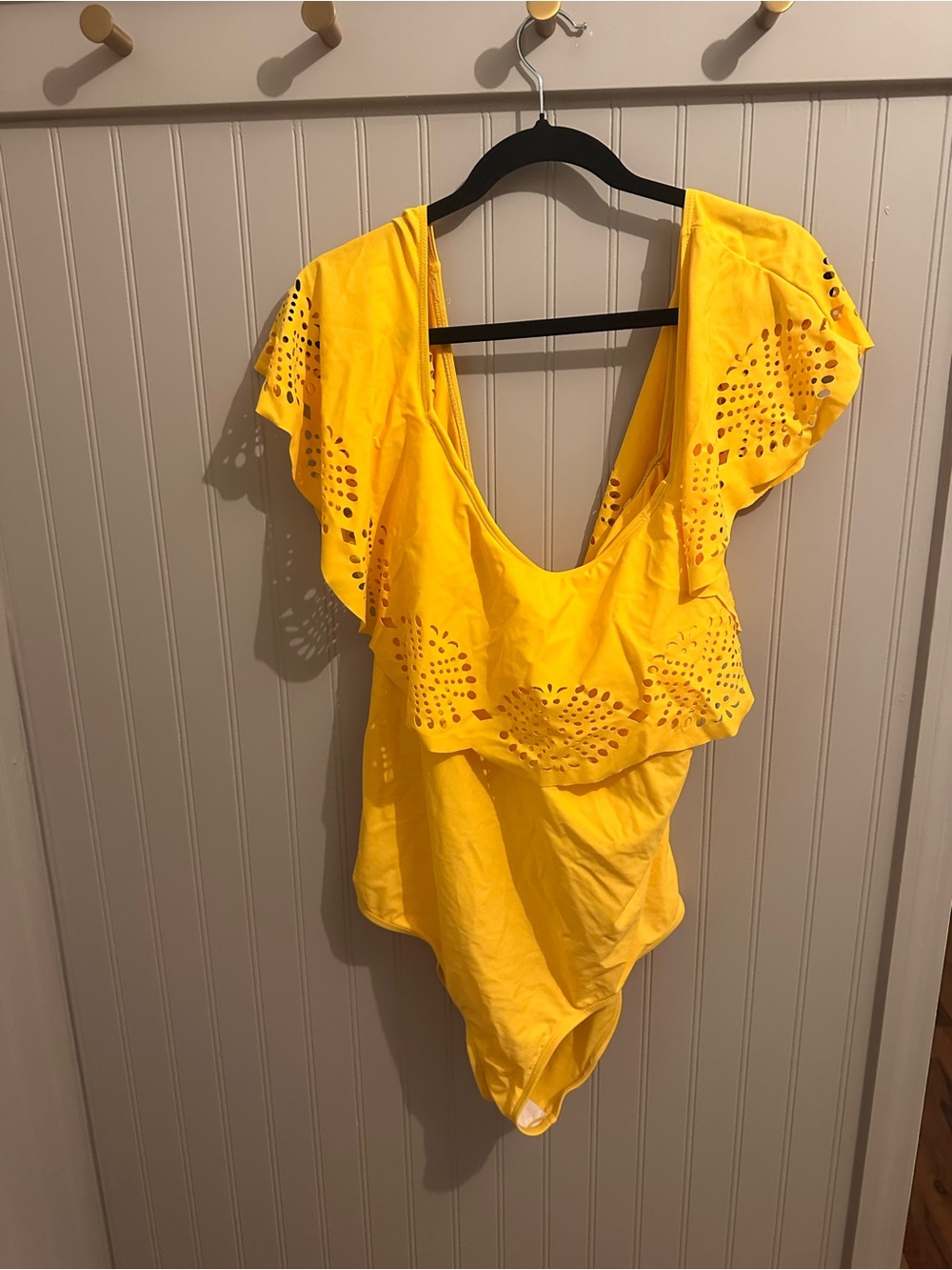 Chic Soul Yellow One-Piece Swimsuit with Ruffle Eyelet Detail